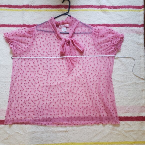 Shop My Violet Pink Red Hearts See Through Tie Neck Top - Picture 3 of 7